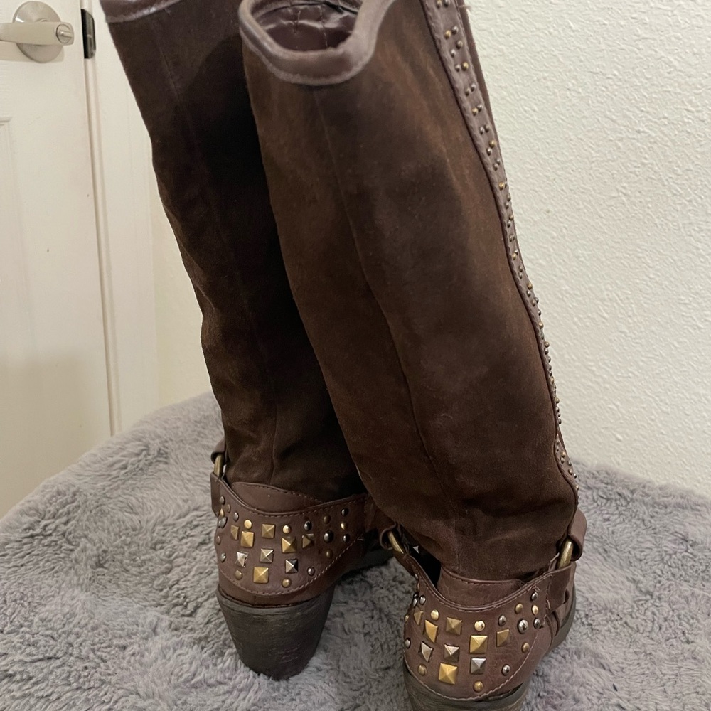 Studded leather & suede boots